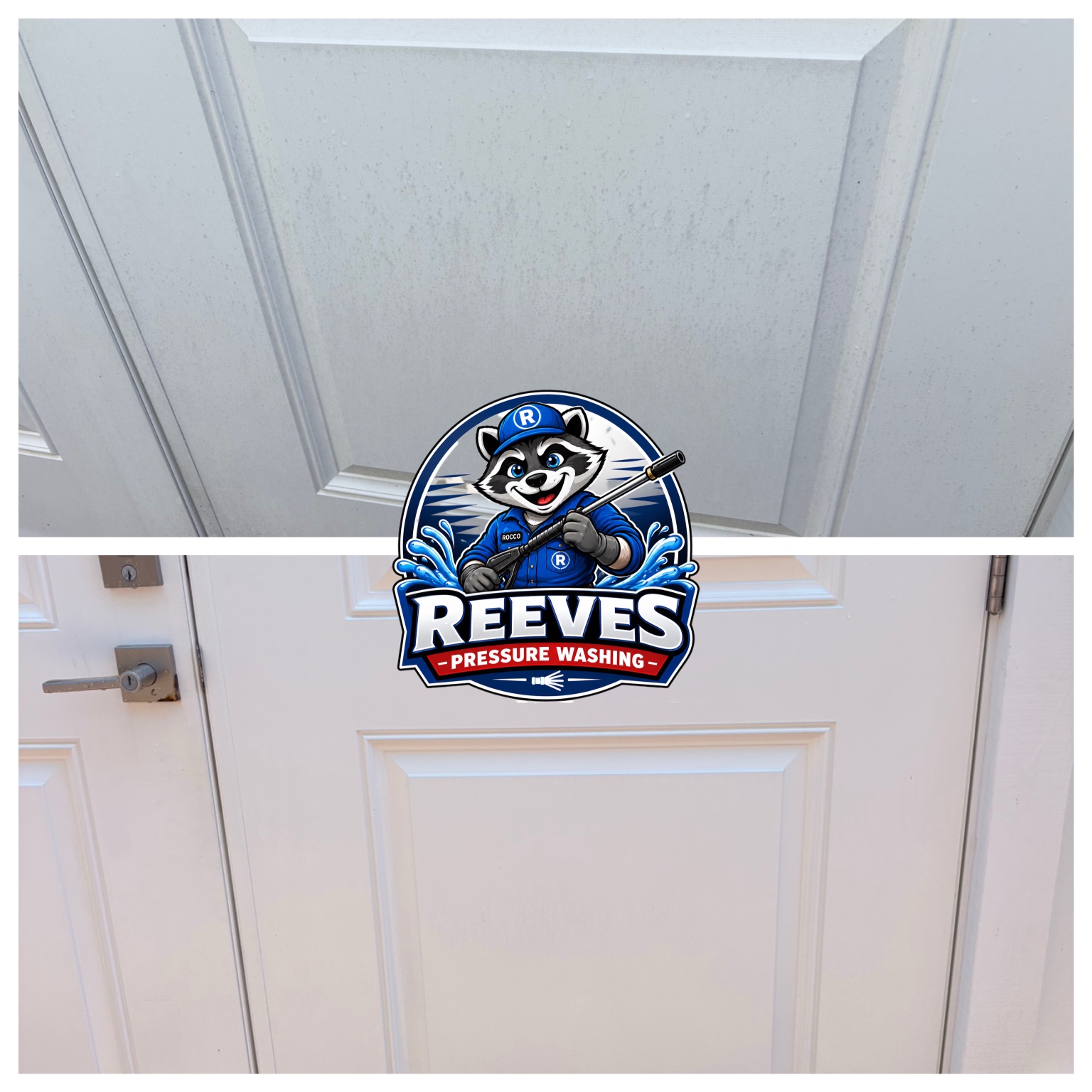 Before and after careful exterior door and entryway cleaning during a house wash in Destin, Florida