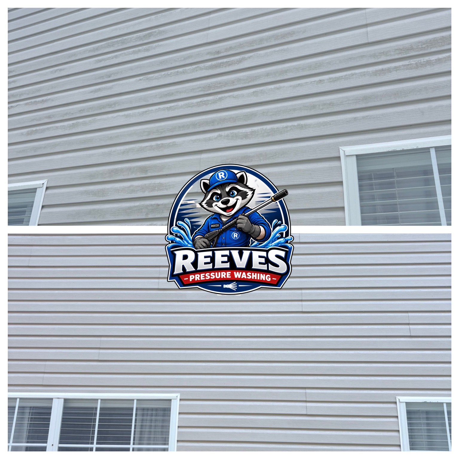 Before and after low-pressure house washing removing mildew from vinyl siding in Fort Walton Beach, Florida