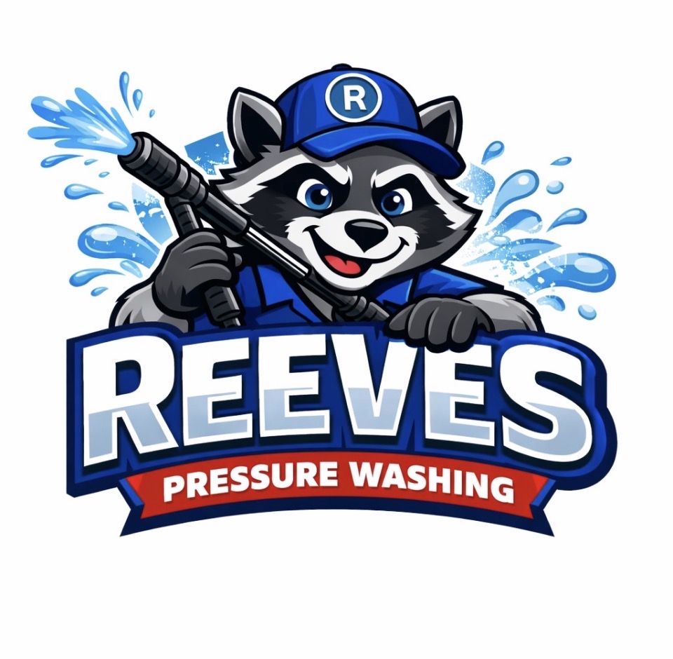 Rocco, the Reeves Pressure Washing raccoon mascot